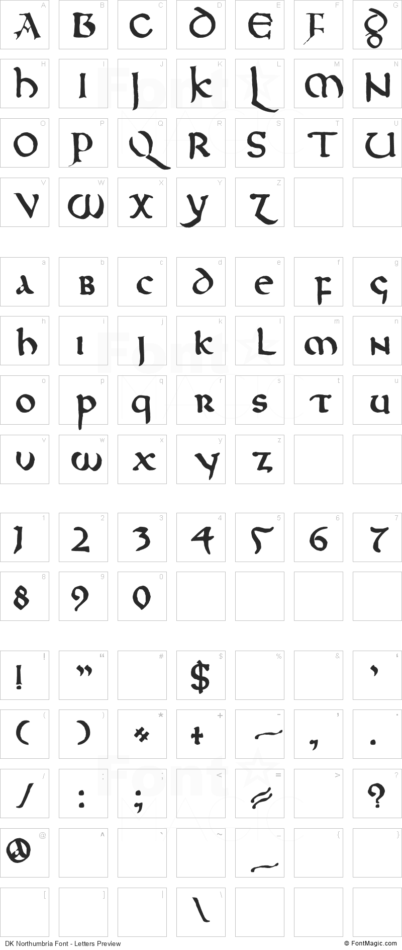 DK Northumbria Font - All Latters Preview Chart