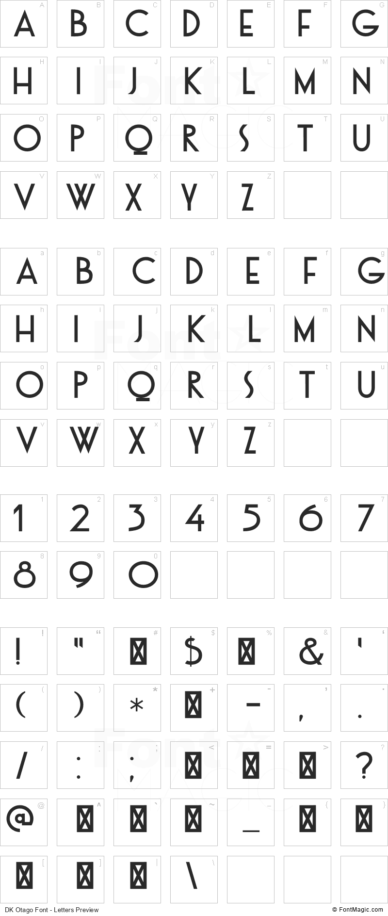 DK Otago Font - All Latters Preview Chart