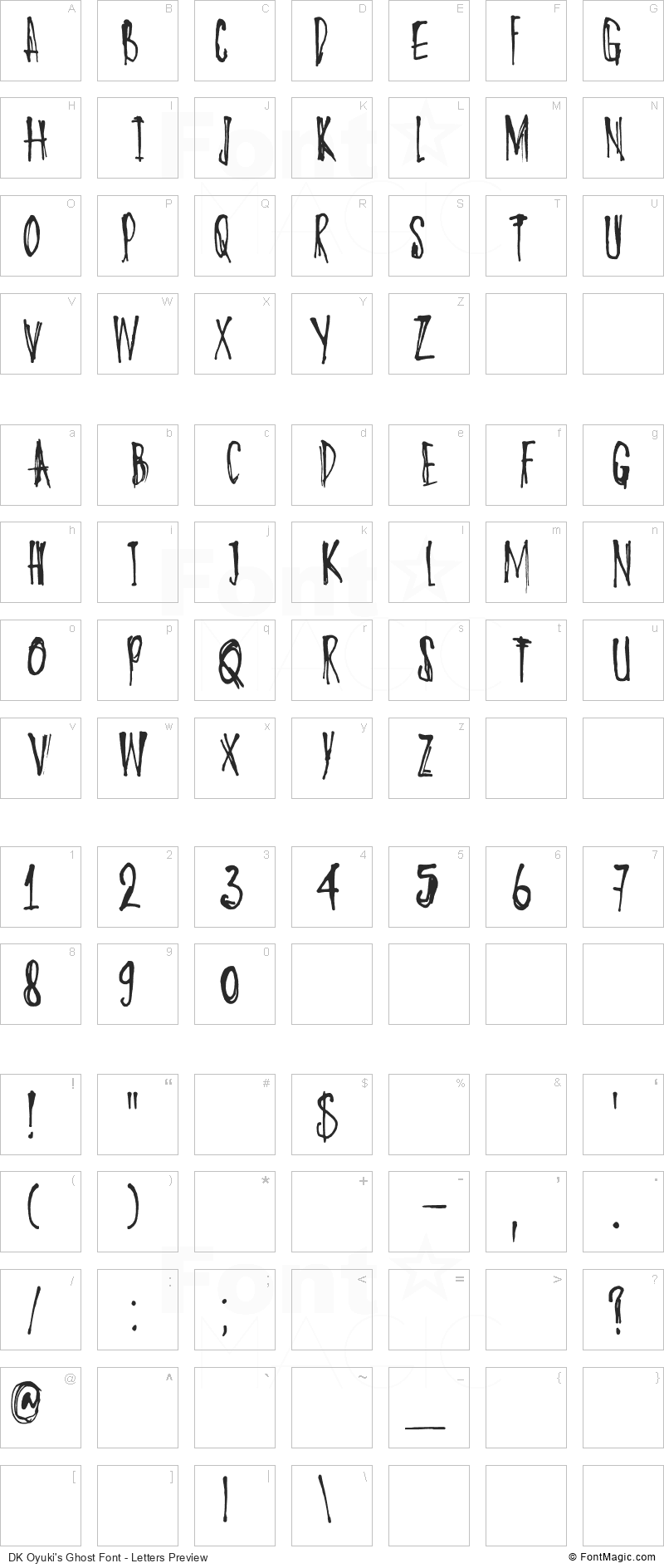 DK Oyuki’s Ghost Font - All Latters Preview Chart