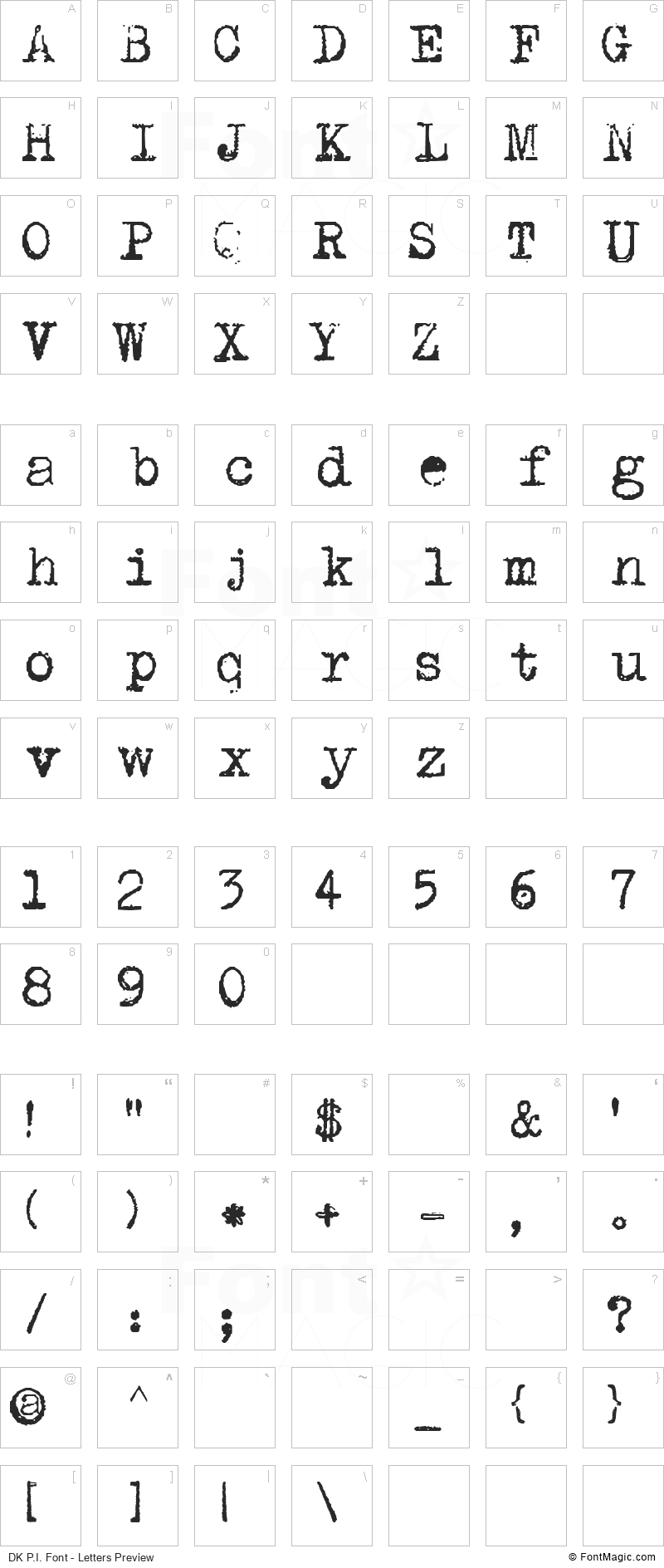 DK P.I. Font - All Latters Preview Chart