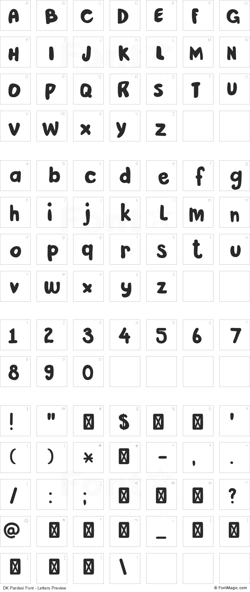 DK Pardesi Font - All Latters Preview Chart
