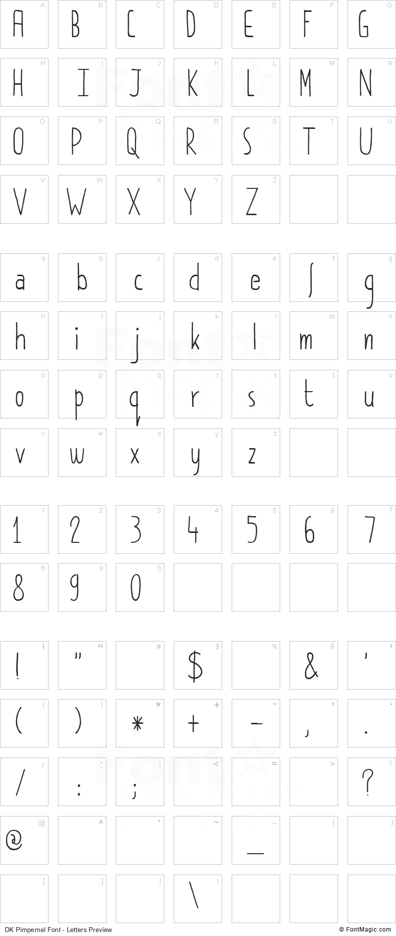 DK Pimpernel Font - All Latters Preview Chart