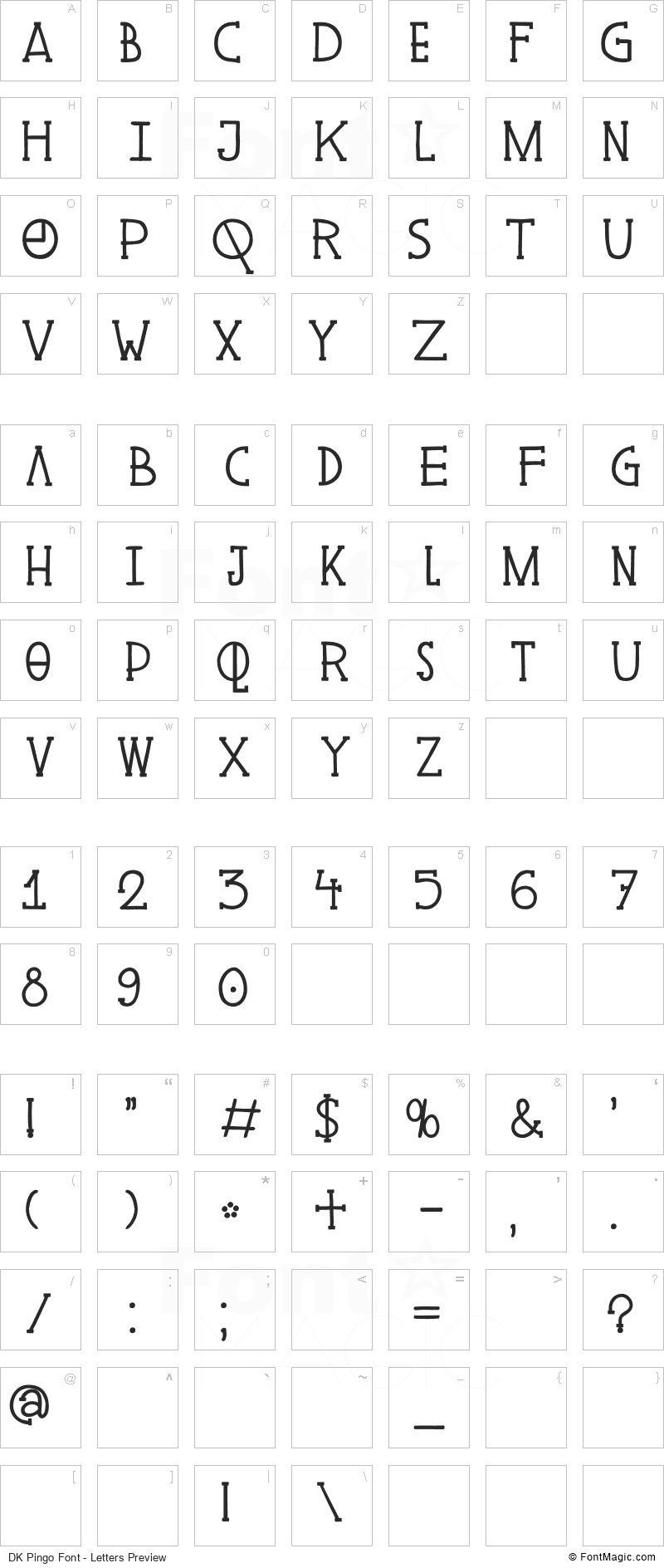 DK Pingo Font - All Latters Preview Chart