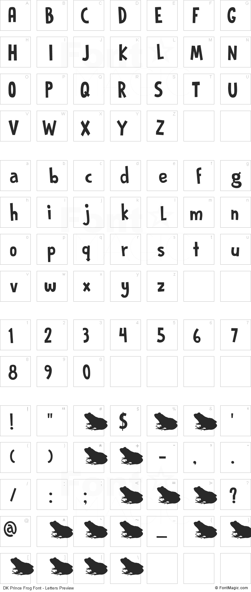 DK Prince Frog Font - All Latters Preview Chart