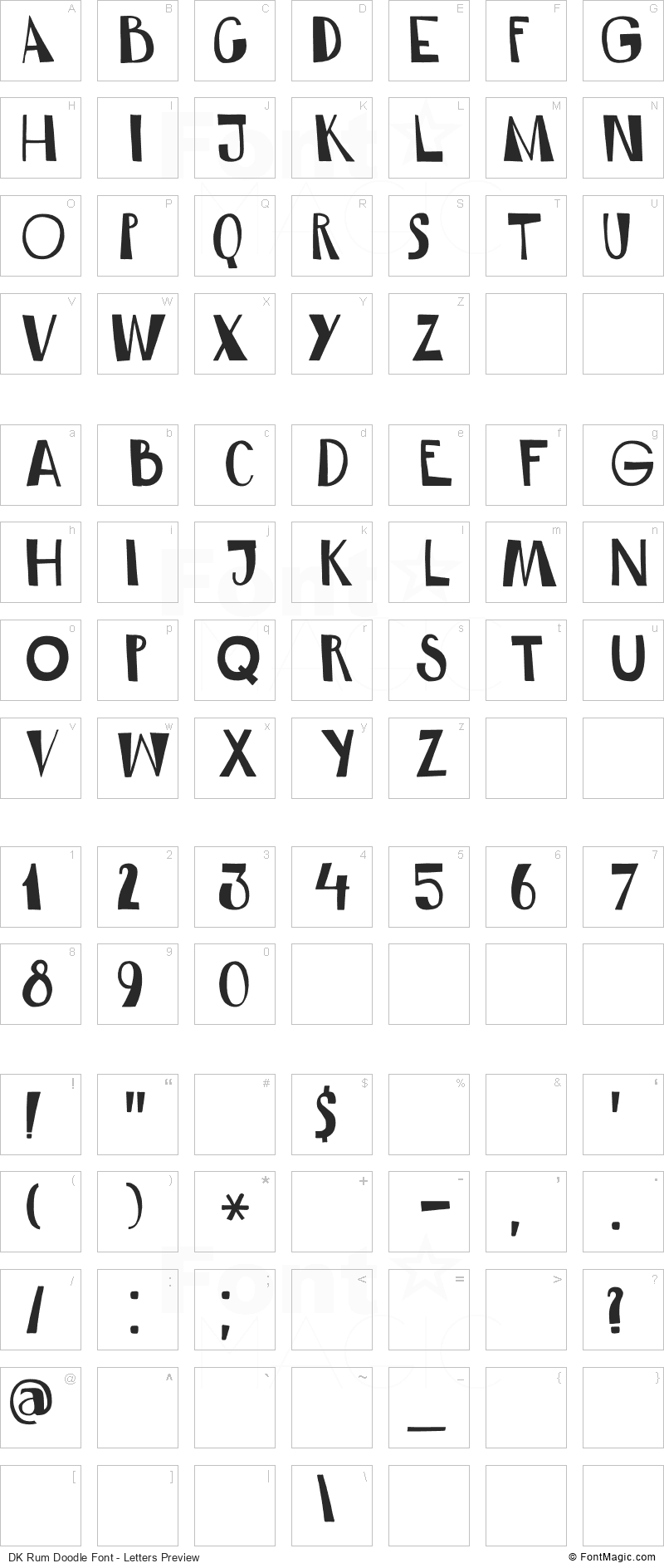 DK Rum Doodle Font - All Latters Preview Chart