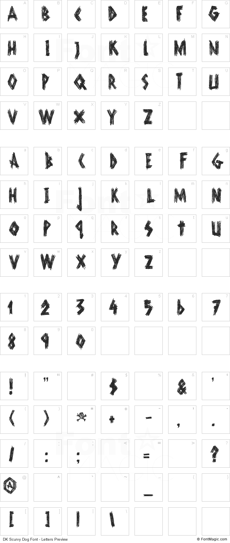 DK Scurvy Dog Font - All Latters Preview Chart