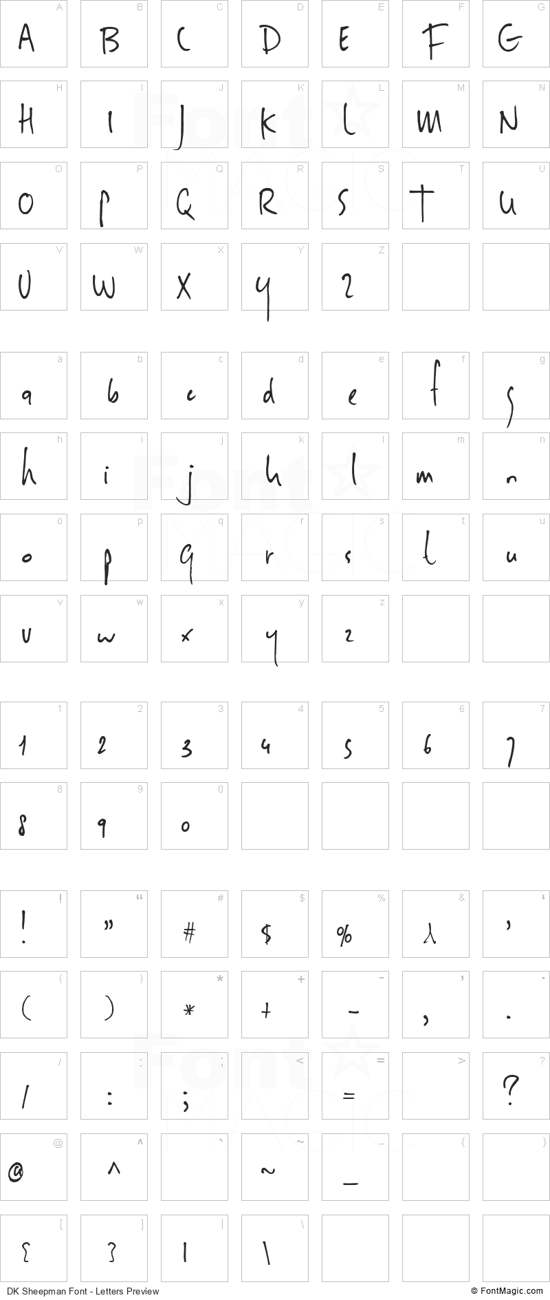 DK Sheepman Font - All Latters Preview Chart