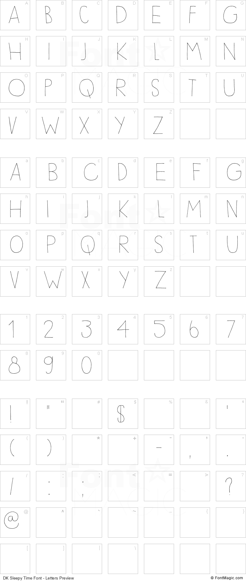 DK Sleepy Time Font - All Latters Preview Chart