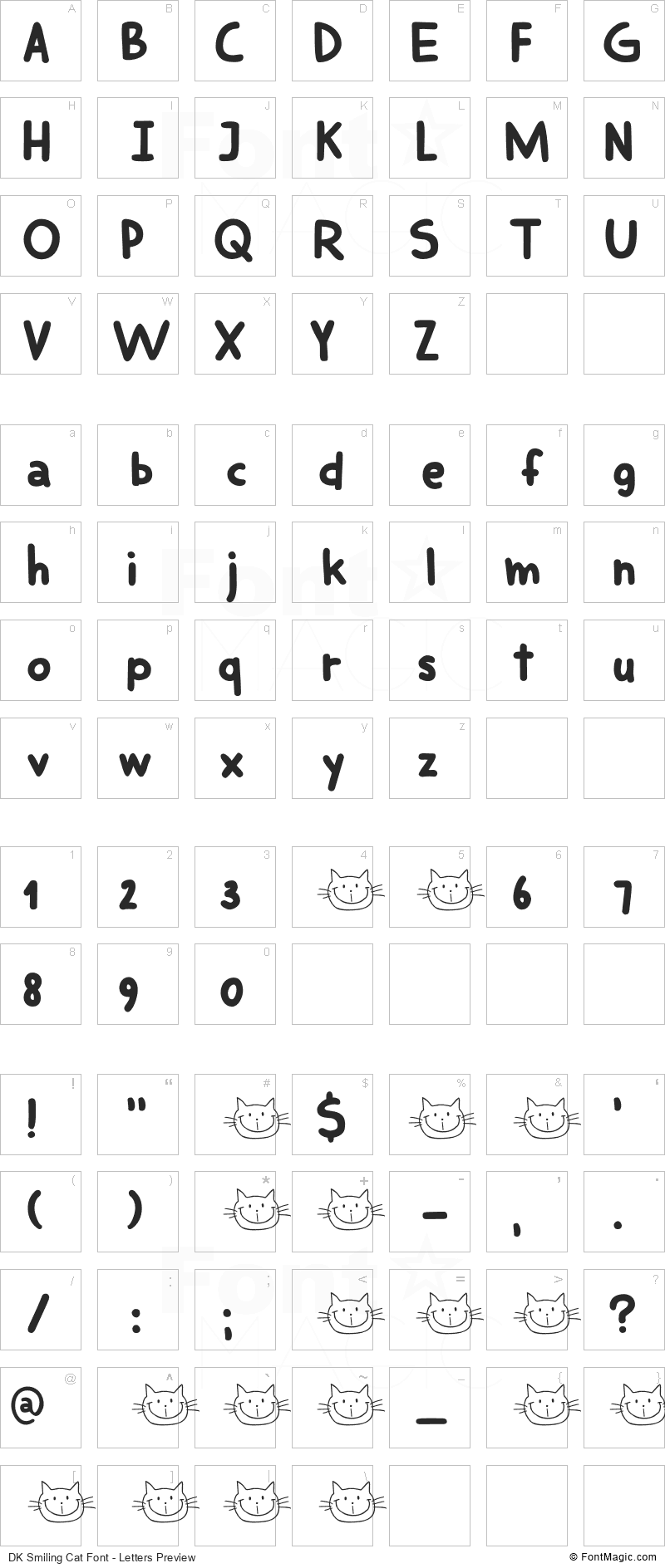 DK Smiling Cat Font - All Latters Preview Chart