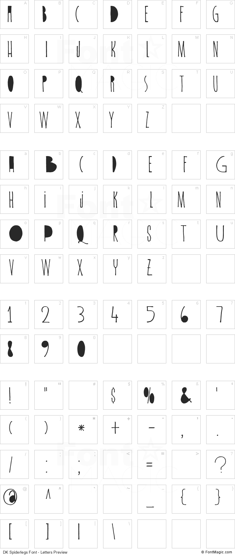 DK Spiderlegs Font - All Latters Preview Chart