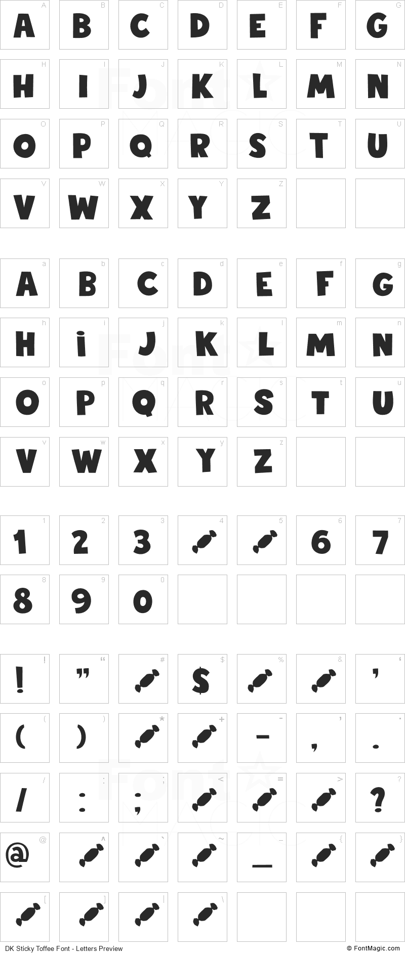 DK Sticky Toffee Font - All Latters Preview Chart