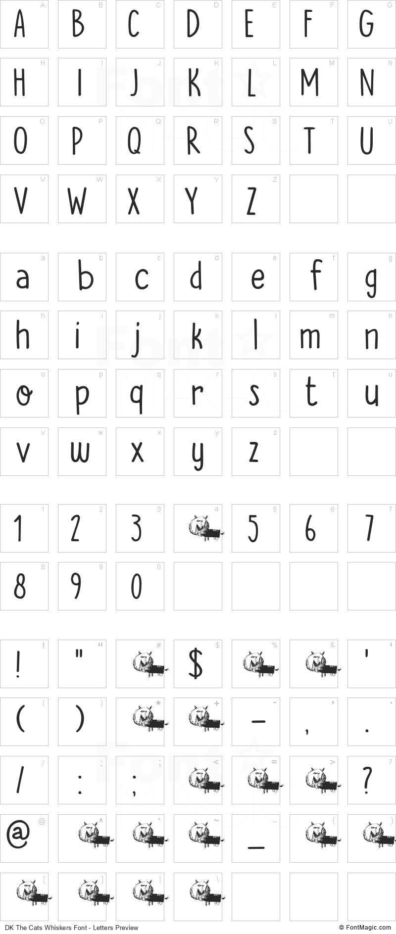 DK The Cats Whiskers Font - All Latters Preview Chart
