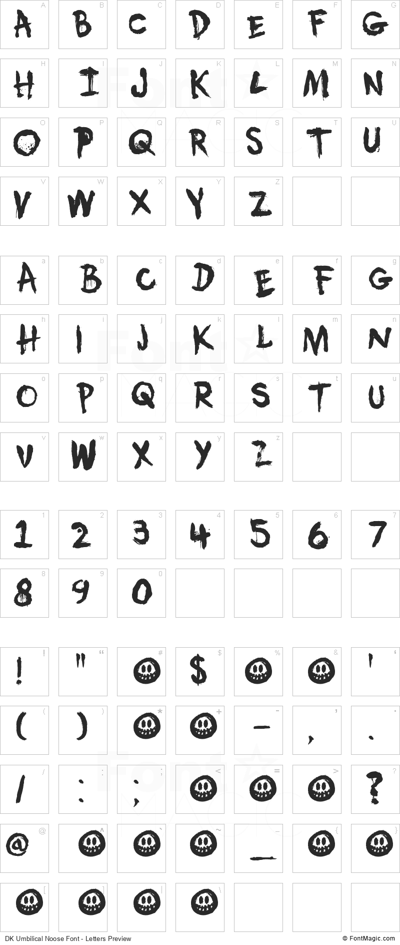 DK Umbilical Noose Font - All Latters Preview Chart