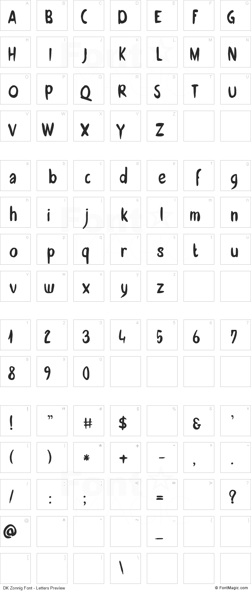 DK Zonnig Font - All Latters Preview Chart