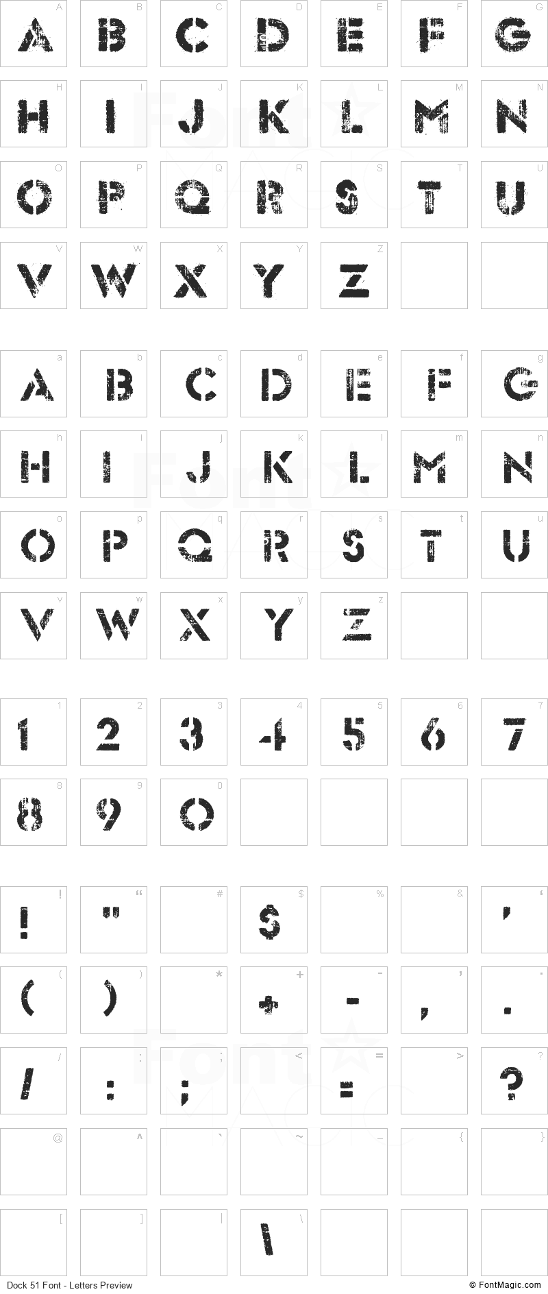 Dock 51 Font - All Latters Preview Chart
