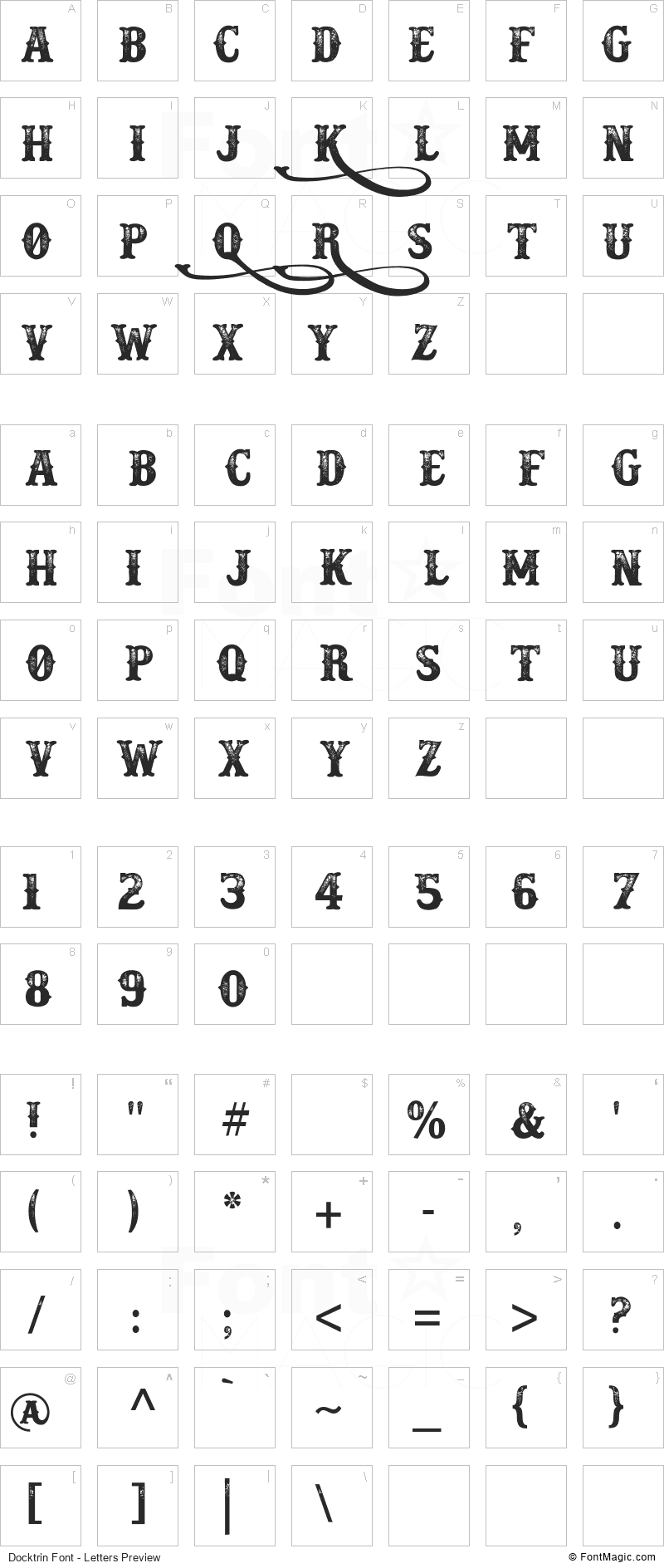 Docktrin Font - All Latters Preview Chart