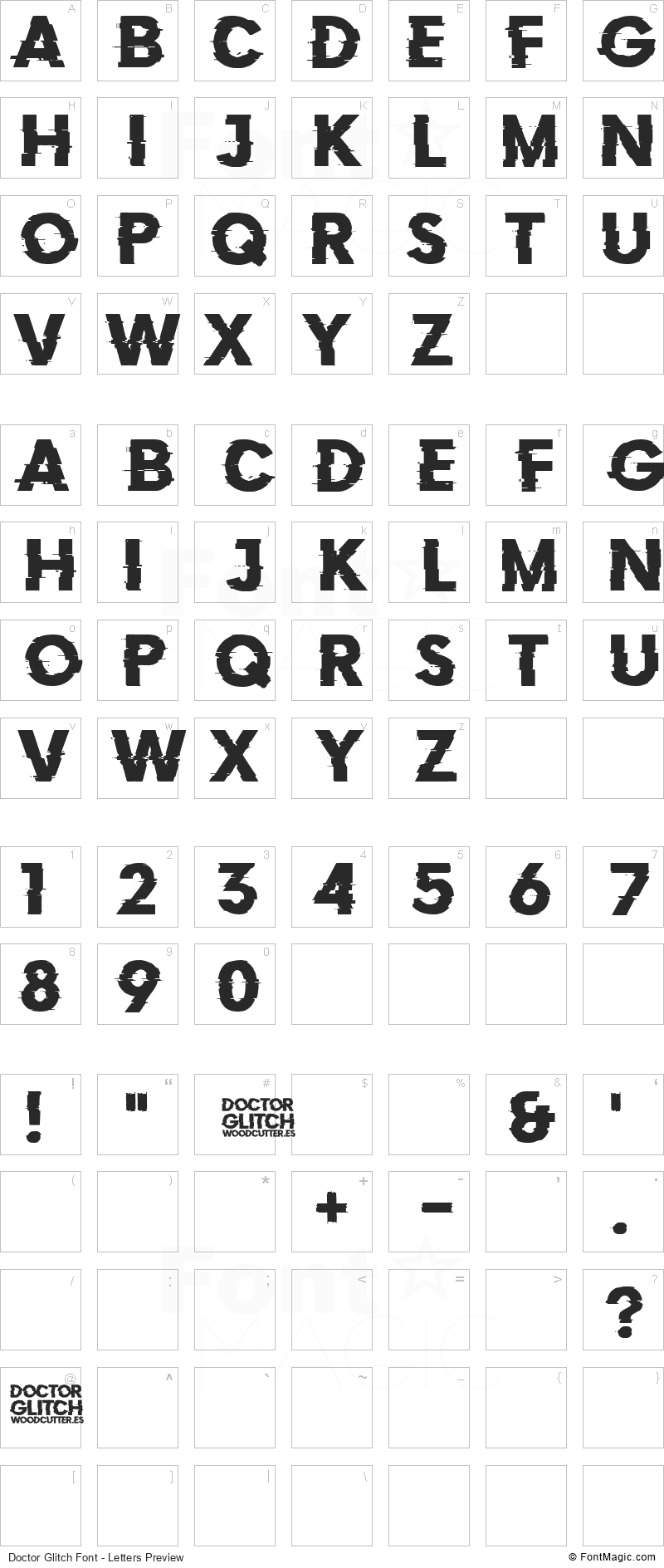 Doctor Glitch Font - All Latters Preview Chart