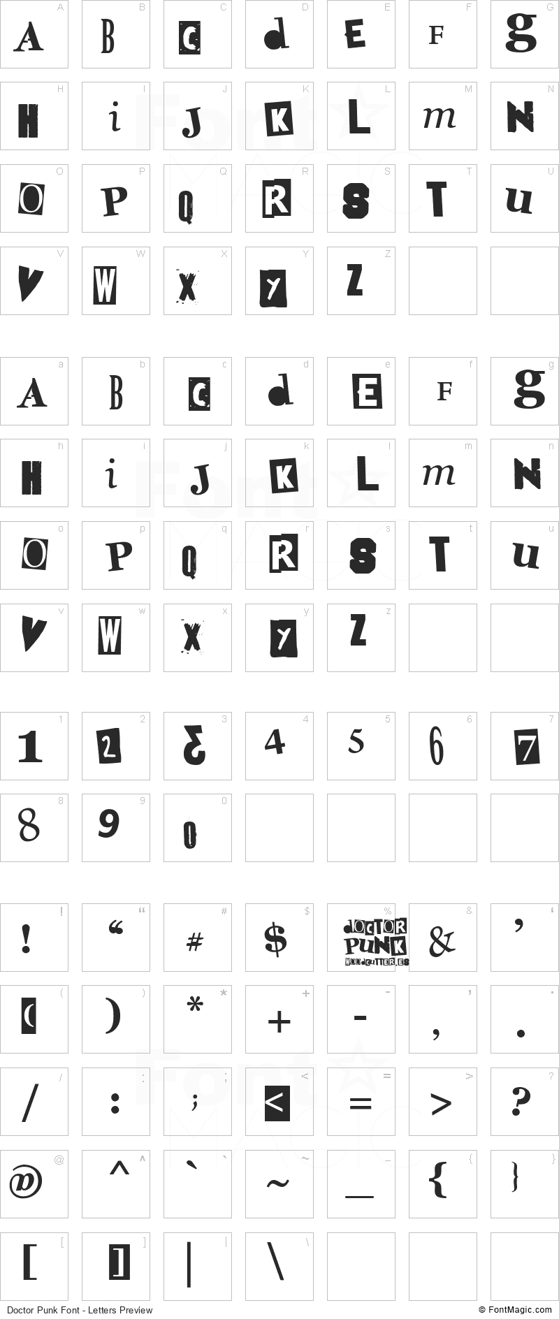 Doctor Punk Font - All Latters Preview Chart