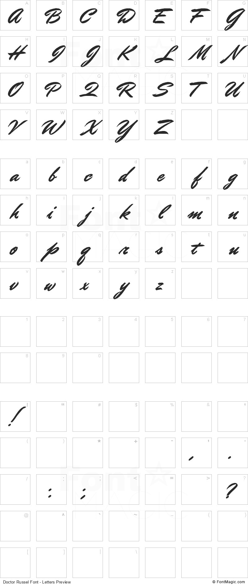 Doctor Russel Font - All Latters Preview Chart