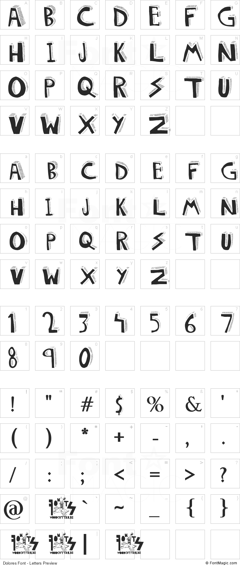 Dolores Font - All Latters Preview Chart