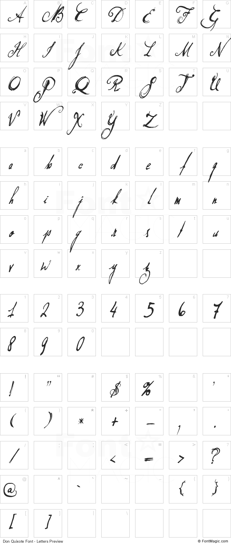 Don Quixote Font - All Latters Preview Chart