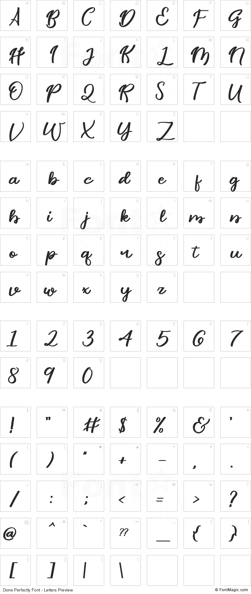 Done Perfectly Font - All Latters Preview Chart
