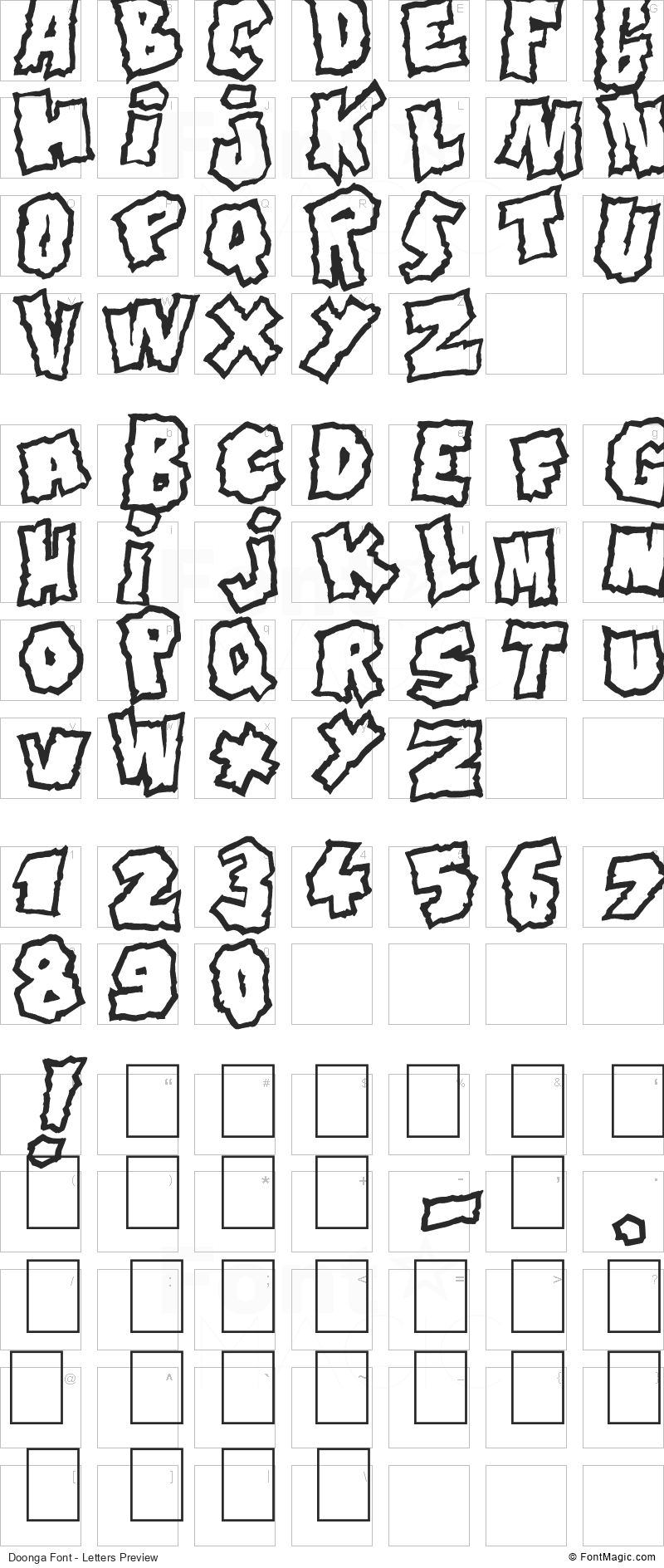 Doonga Font - All Latters Preview Chart