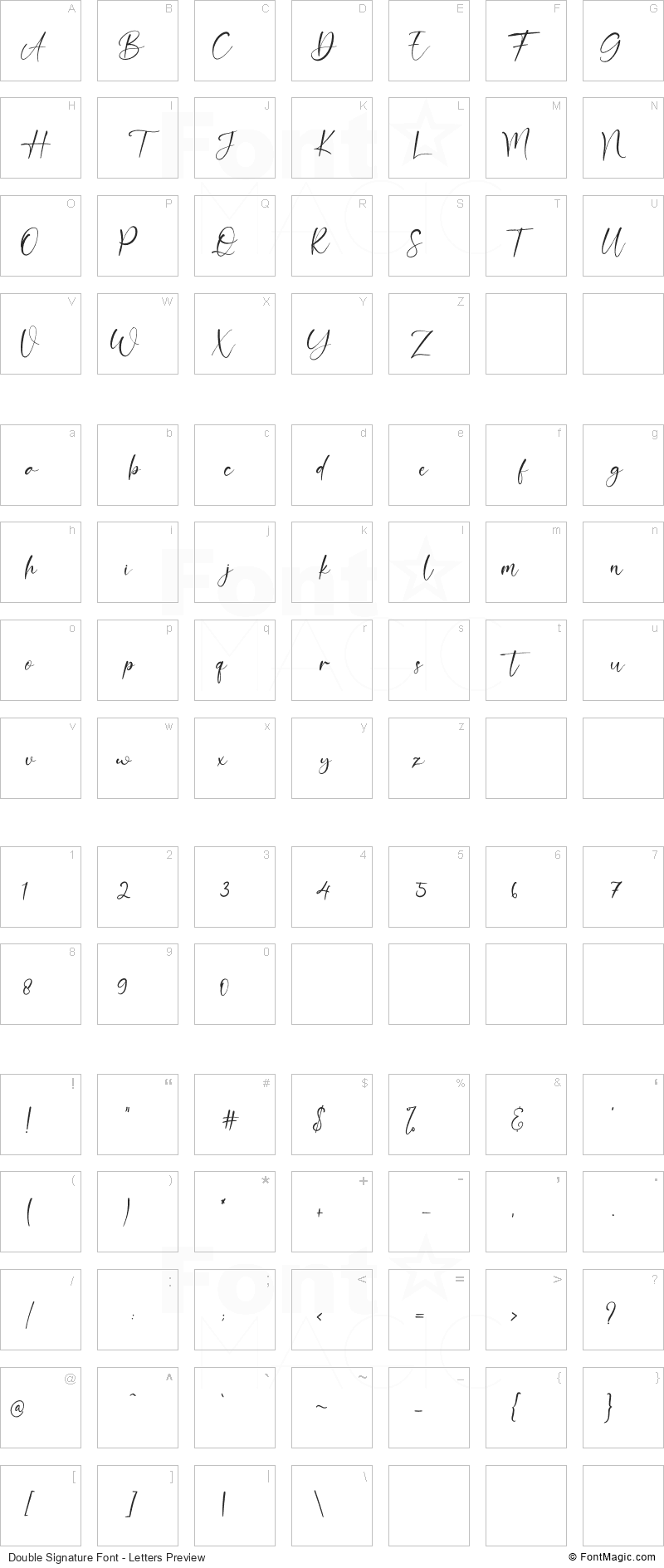 Double Signature Font - All Latters Preview Chart