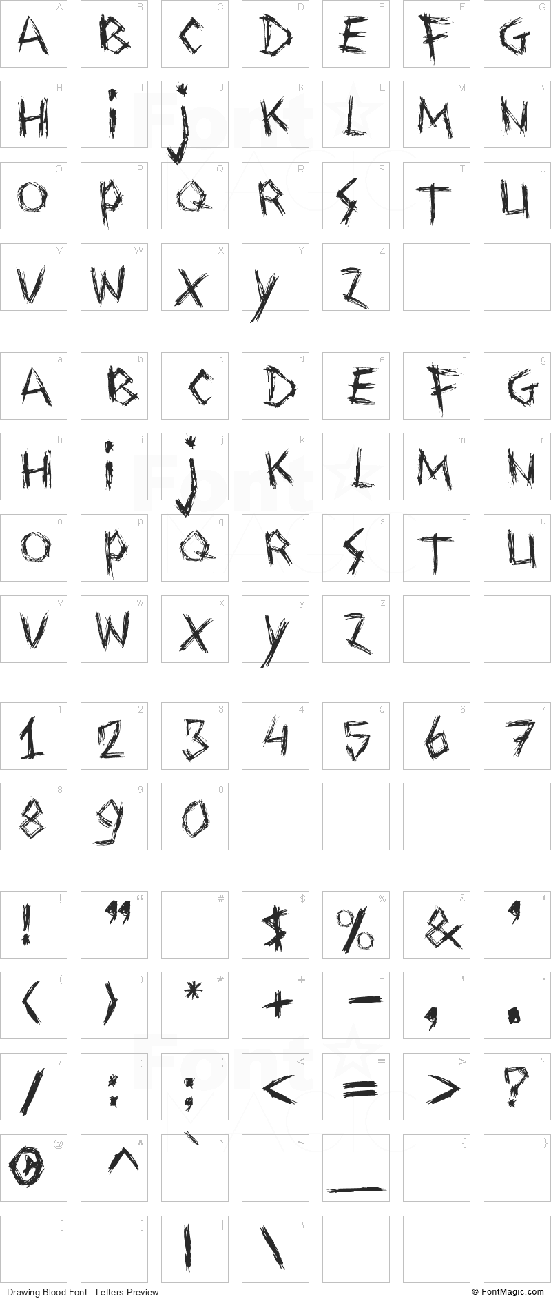 Drawing Blood Font - All Latters Preview Chart