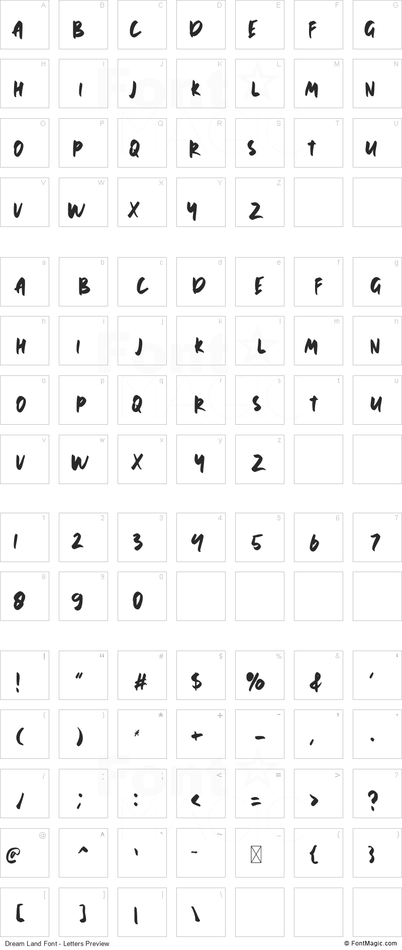 Dream Land Font - All Latters Preview Chart