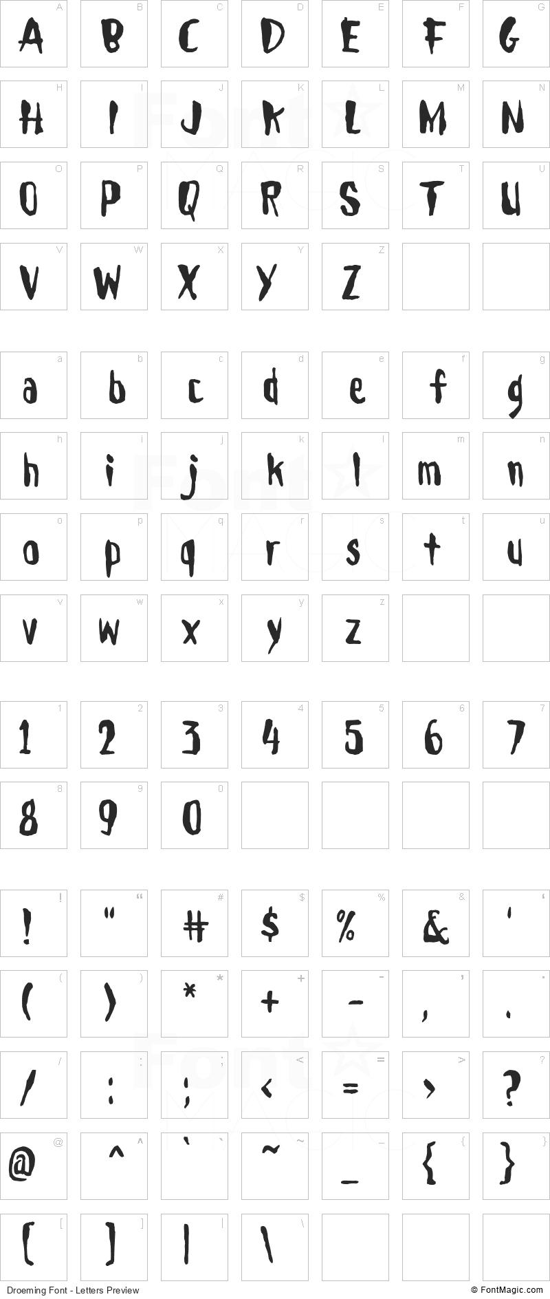 Droeming Font - All Latters Preview Chart