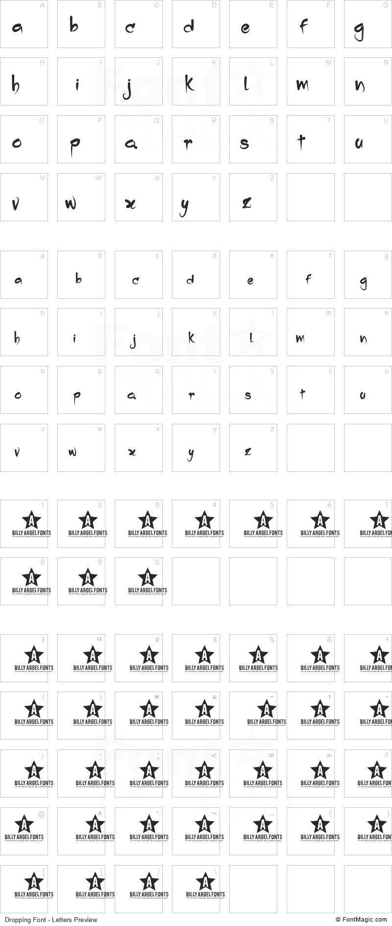 Dropping Font - All Latters Preview Chart