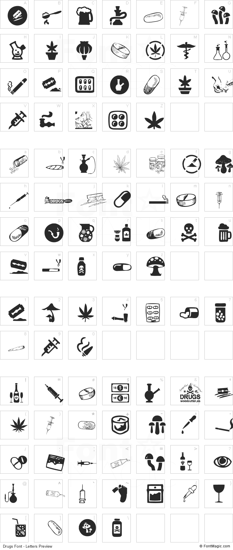 Drugs Font - All Latters Preview Chart