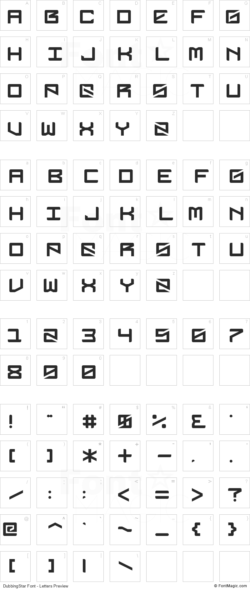 DubbingStar Font - All Latters Preview Chart