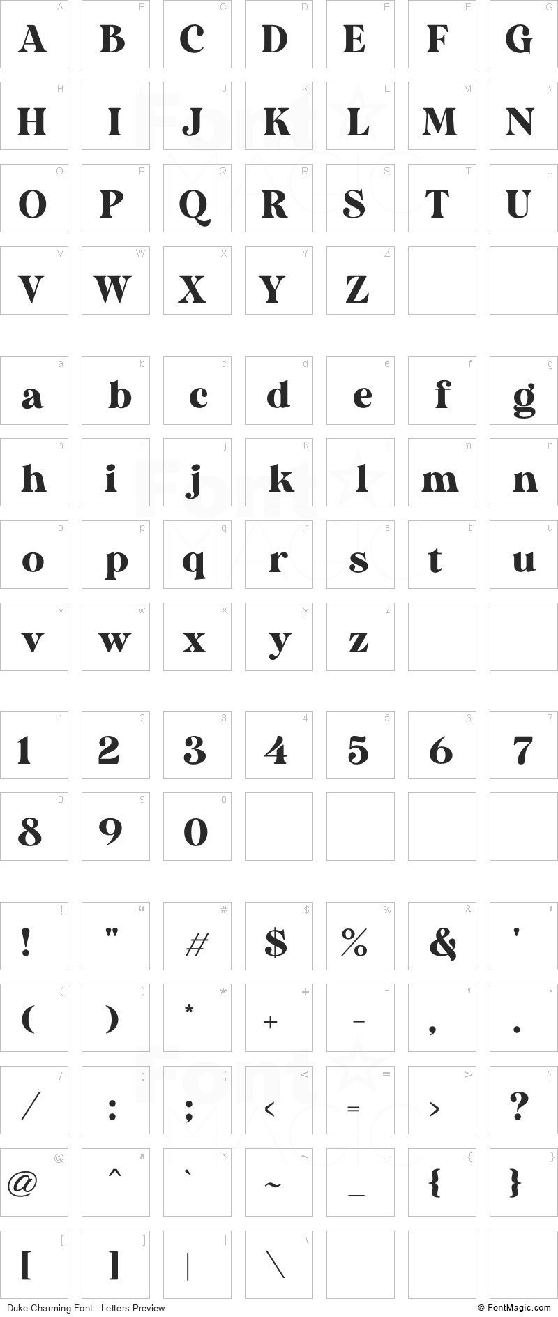 Duke Charming Font - All Latters Preview Chart