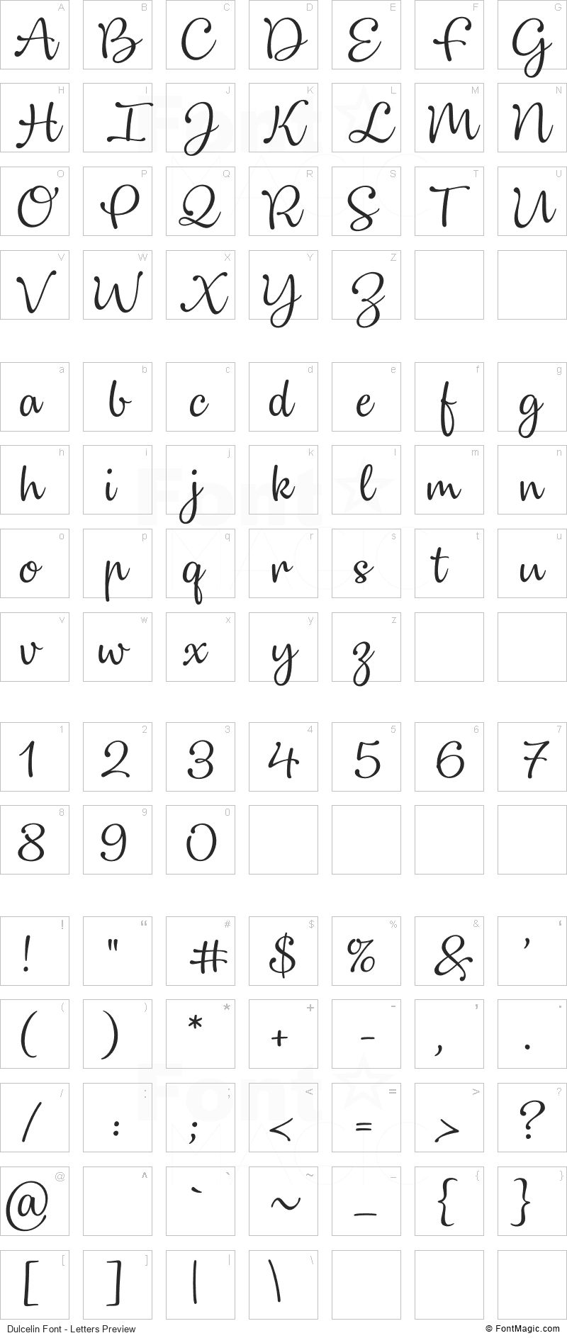 Dulcelin Font - All Latters Preview Chart