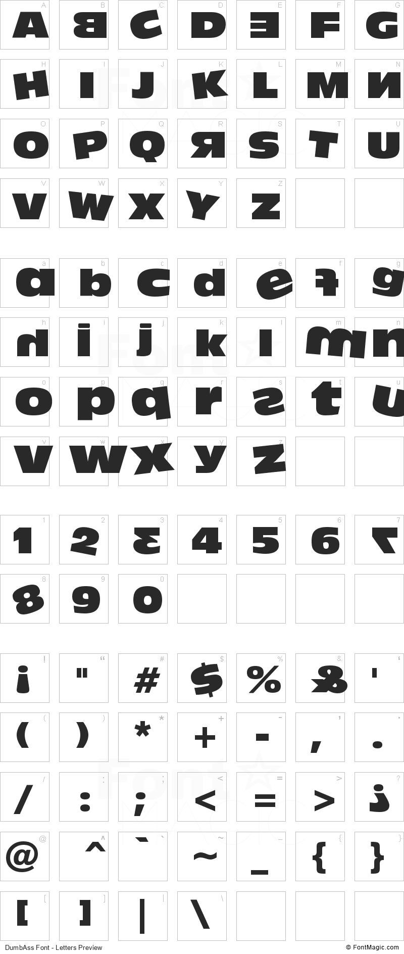 DumbAss Font - All Latters Preview Chart