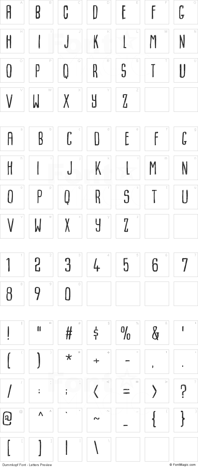 Dummkopf Font - All Latters Preview Chart