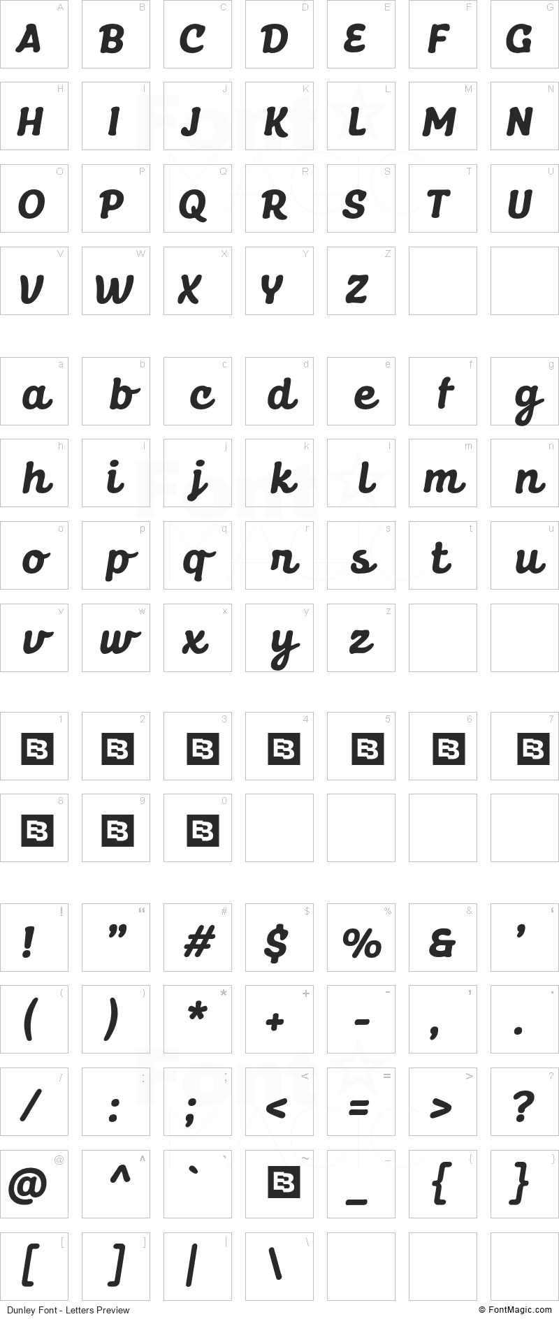 Dunley Font - All Latters Preview Chart