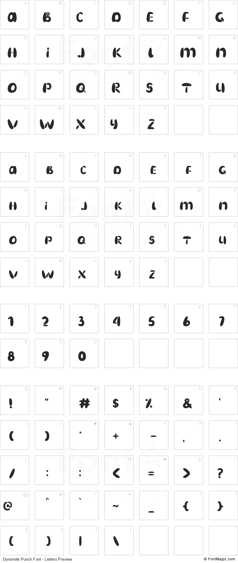 Dynamite Punch Font - All Latters Preview Chart