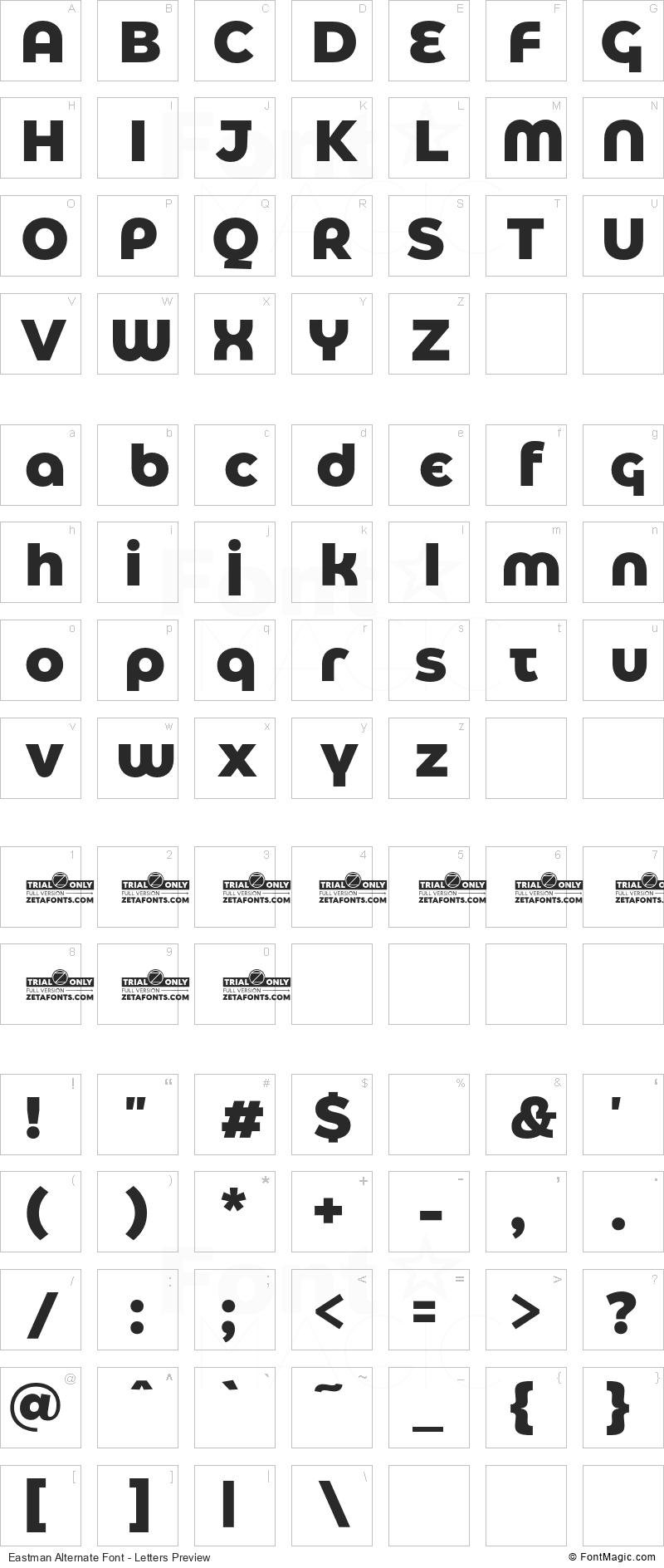 Eastman Alternate Font - All Latters Preview Chart