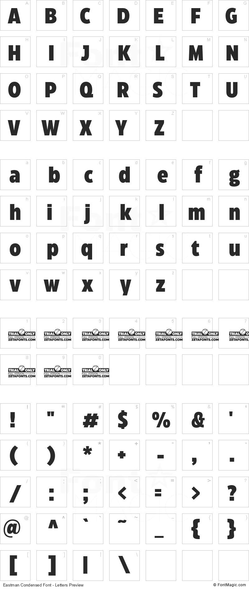 Eastman Condensed Font - All Latters Preview Chart