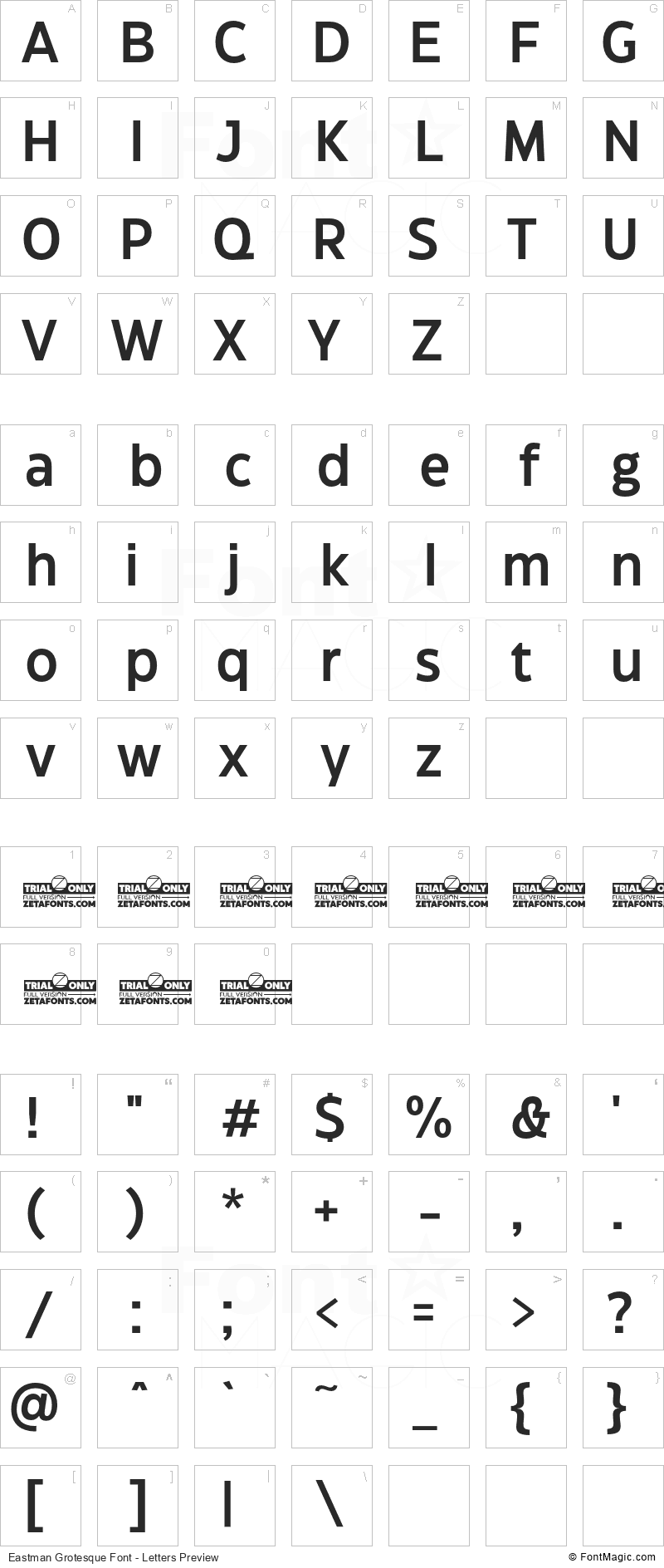 Eastman Grotesque Font - All Latters Preview Chart