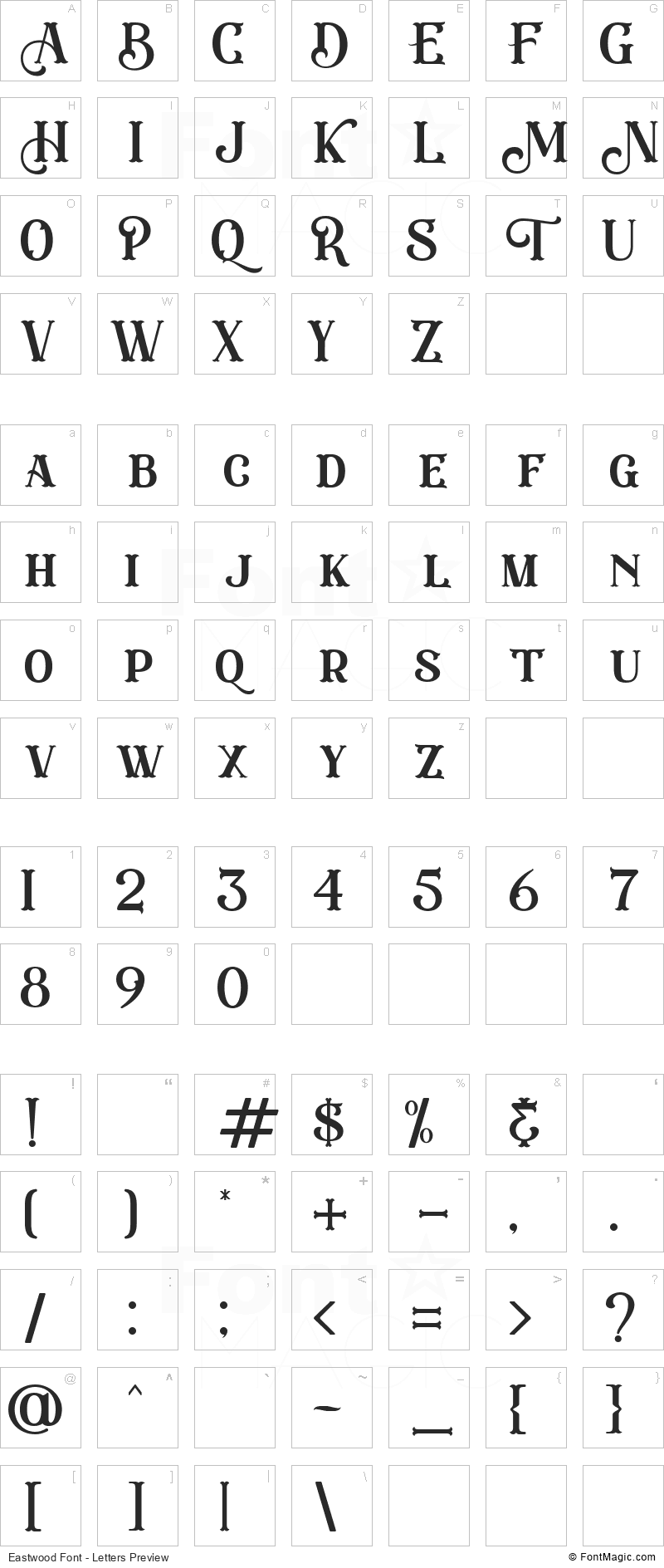 Eastwood Font - All Latters Preview Chart