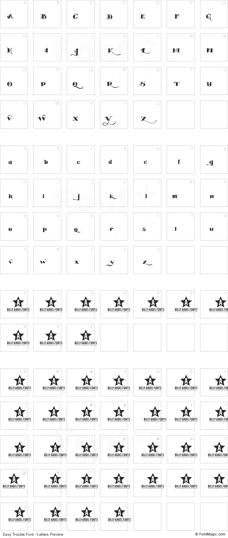 Easy Trouble Font - All Latters Preview Chart