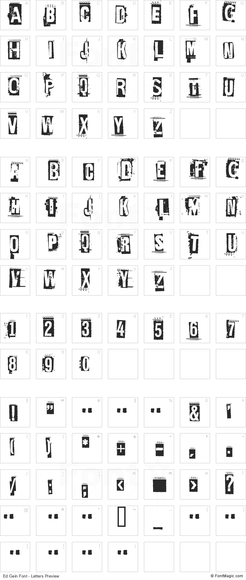 Ed Gein Font - All Latters Preview Chart