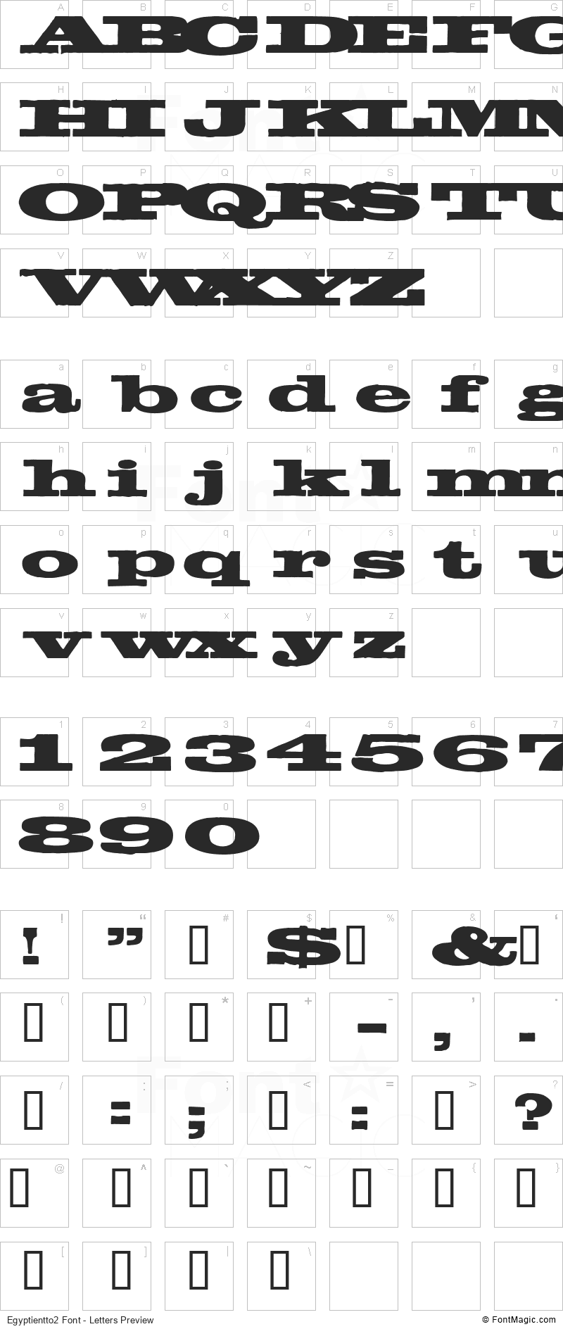 Egyptientto2 Font - All Latters Preview Chart
