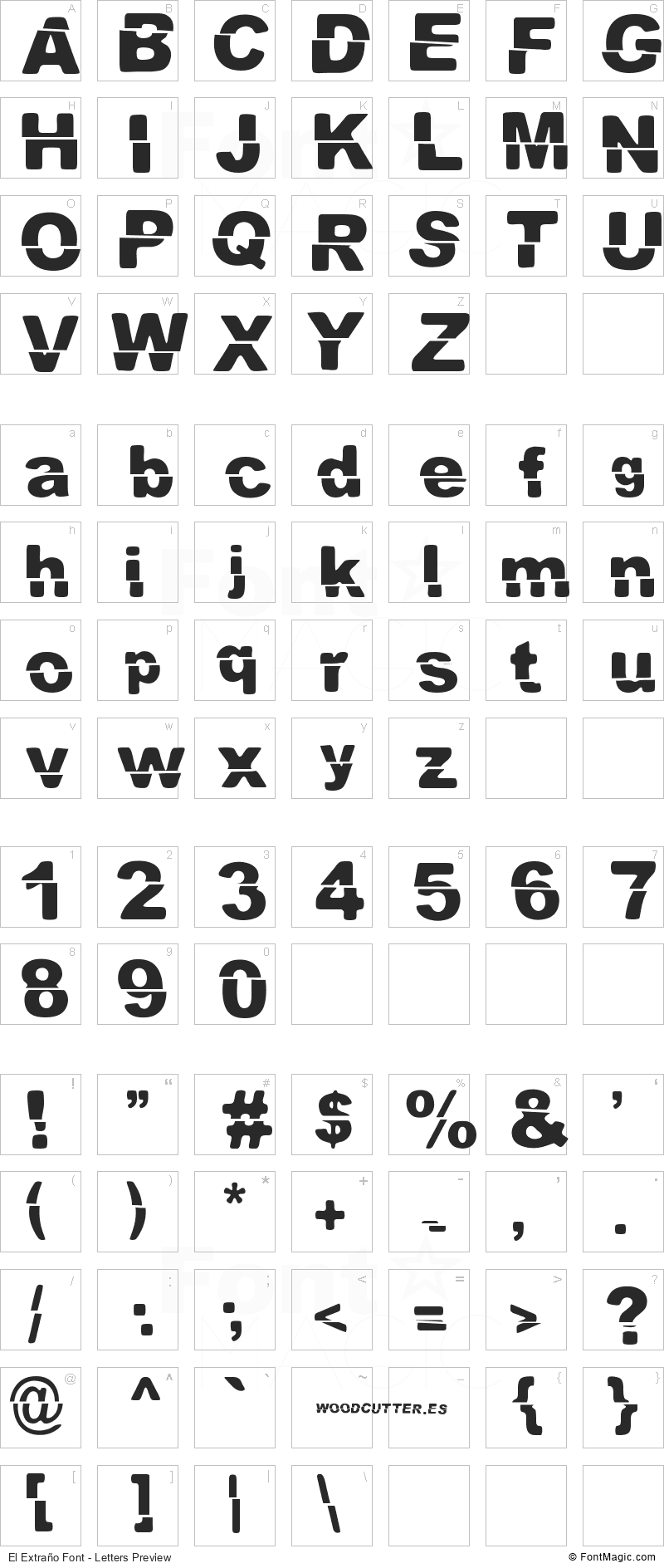 El Extraño Font - All Latters Preview Chart