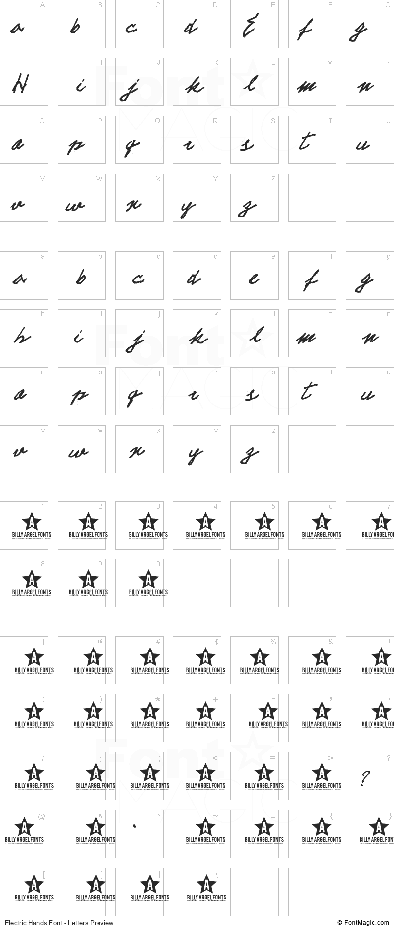 Electric Hands Font - All Latters Preview Chart