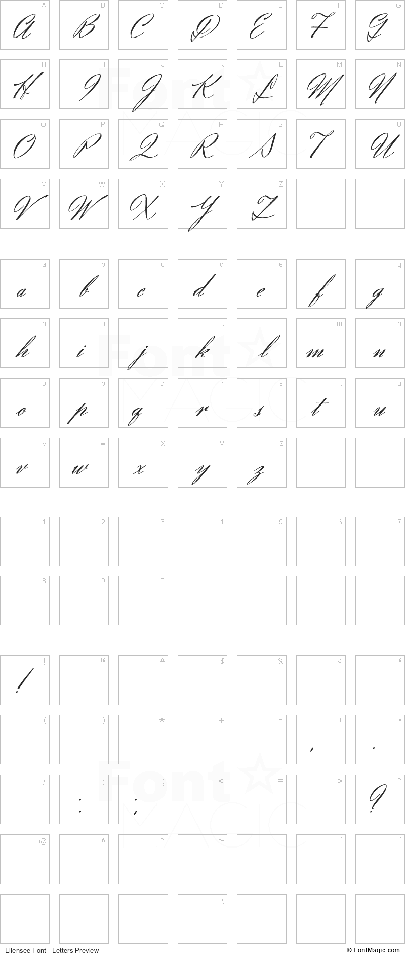 Eliensee Font - All Latters Preview Chart